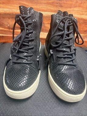Banana Republic Black Snake-Texture High-Top Sneakers with Cream Soles